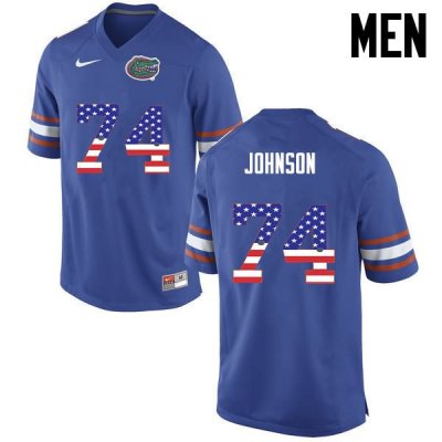 Men's Florida Gators #74 Fred Johnson NCAA Nike Blue USA Flag Fashion Authentic Stitched College Football Jersey DQT7562BT